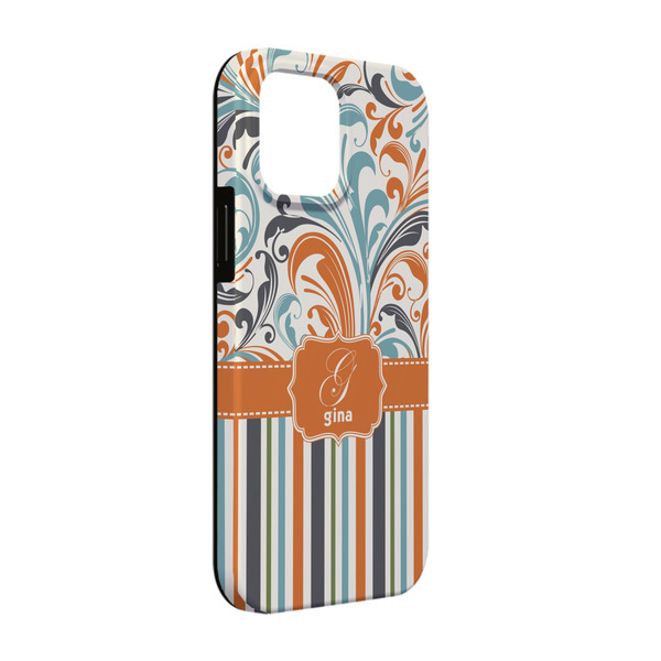 Custom Orange Blue Swirls & Stripes iPhone Case - Rubber Lined - iPhone 13 (Personalized)