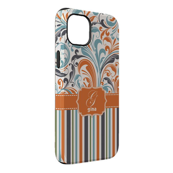 Custom Orange Blue Swirls & Stripes iPhone Case - Rubber Lined - iPhone 14 Plus (Personalized)