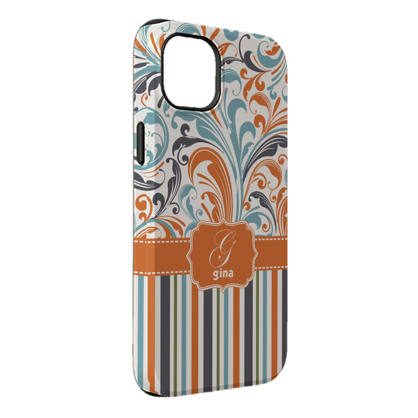 Custom Orange Blue Swirls & Stripes iPhone Case - Rubber Lined - iPhone 14 Pro Max (Personalized)