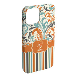 Orange Blue Swirls & Stripes iPhone Case - Plastic - iPhone 15 Plus (Personalized)