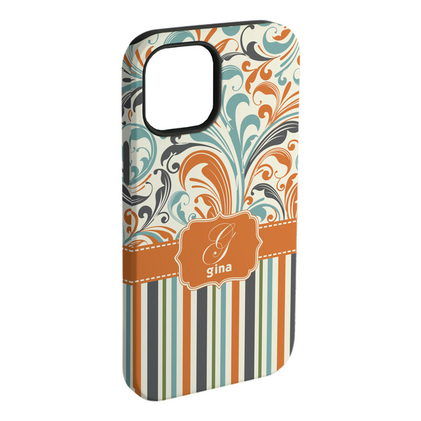 Custom Orange Blue Swirls & Stripes iPhone Case - Rubber Lined - iPhone 15 Plus (Personalized)