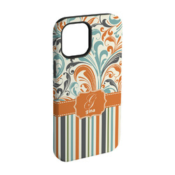 Orange Blue Swirls & Stripes iPhone Case - Rubber Lined - iPhone 15 (Personalized)
