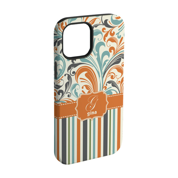 Custom Orange Blue Swirls & Stripes iPhone Case - Rubber Lined - iPhone 15 (Personalized)