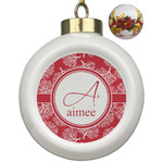 Coral Ceramic Ball Ornaments - Poinsettia Garland (Personalized)