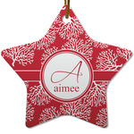 Coral Star Ceramic Ornament w/ Name and Initial