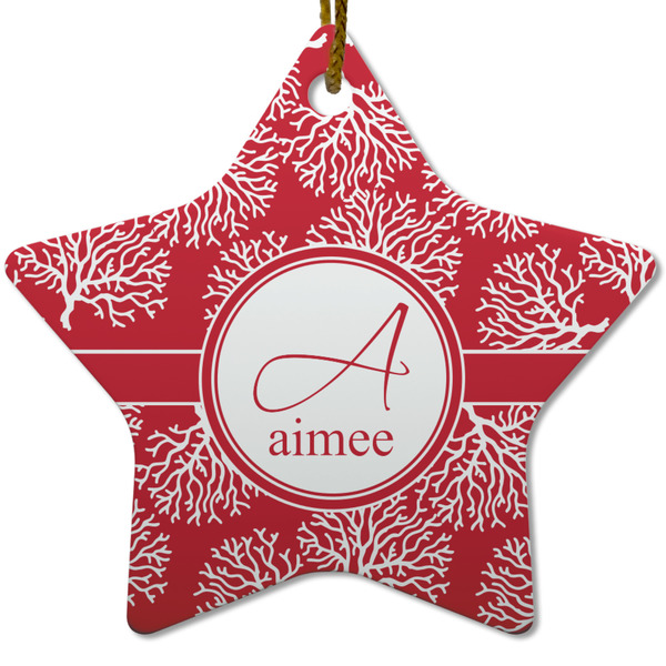 Custom Coral Star Ceramic Ornament w/ Name and Initial