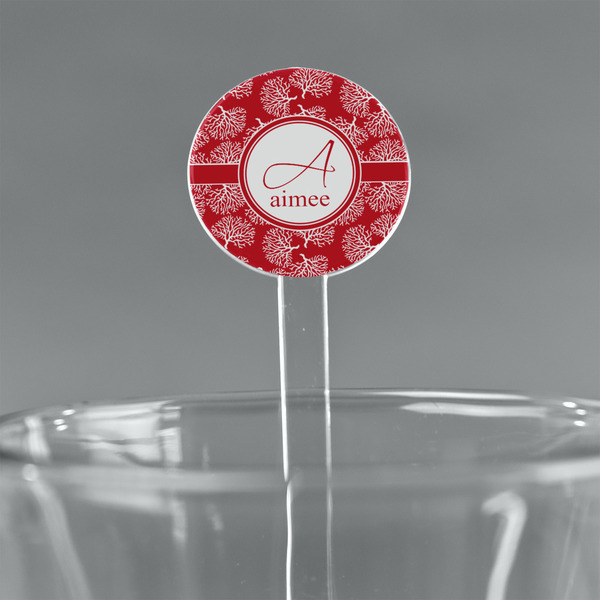 Custom Coral 7" Round Plastic Stir Sticks - Clear (Personalized)