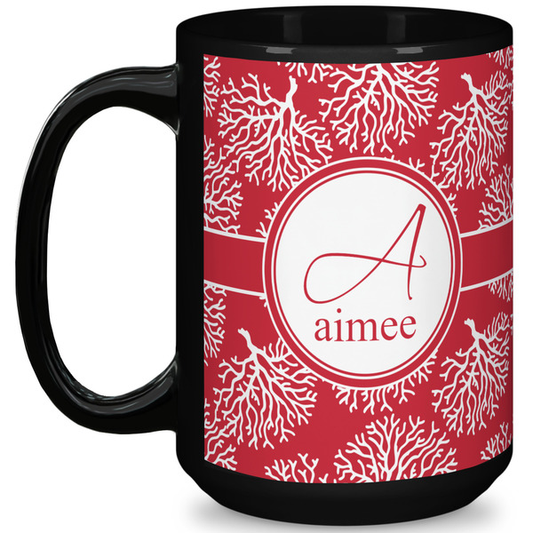 Custom Coral 15 Oz Coffee Mug - Black (Personalized)