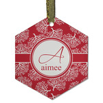 Coral Flat Glass Ornament - Hexagon w/ Name and Initial