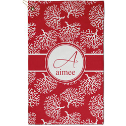 Coral Golf Towel - Poly-Cotton Blend - Small w/ Name and Initial