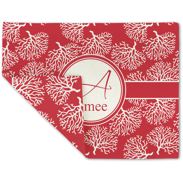 Custom Coral Double-Sided Linen Placemat - Single w/ Name and Initial