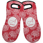 Coral Neoprene Oven Mitts - Set of 2 w/ Name and Initial