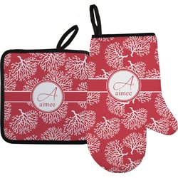 Coral Right Oven Mitt & Pot Holder Set w/ Name and Initial