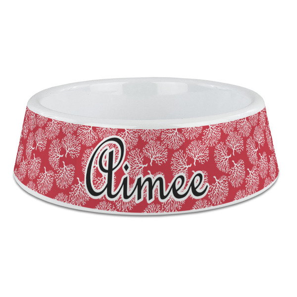 Custom Coral Plastic Dog Bowl - Large (Personalized)