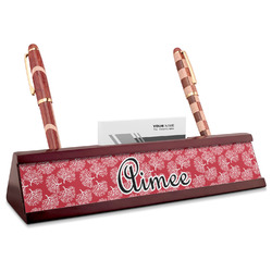 Coral Red Mahogany Nameplate with Business Card Holder (Personalized)