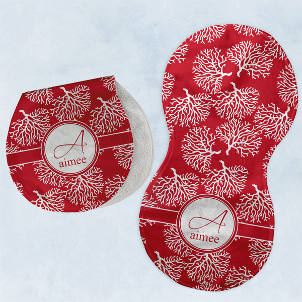 Custom Coral Burp Pads - Velour - Set of 2 w/ Name and Initial