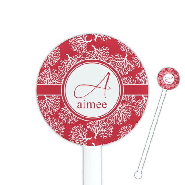 Custom Coral 5.5" Round Plastic Stir Sticks - White - Double Sided (Personalized)