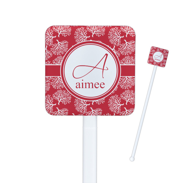 Custom Coral Square Plastic Stir Sticks (Personalized)