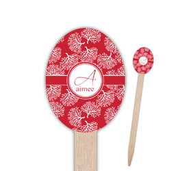 Coral Oval Wooden Food Picks - Single Sided (Personalized)