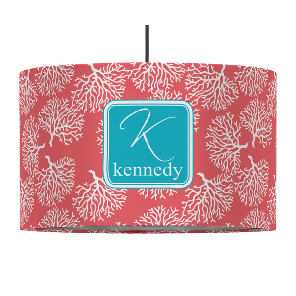 Custom Coral & Teal 12" Drum Pendant Lamp - Fabric (Personalized)