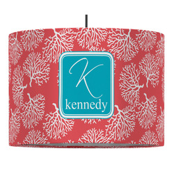 Coral & Teal 16" Drum Pendant Lamp - Fabric (Personalized)