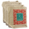 Coral & Teal 3 Reusable Cotton Grocery Bags - Front View