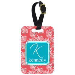 Coral & Teal Metal Luggage Tag w/ Name and Initial