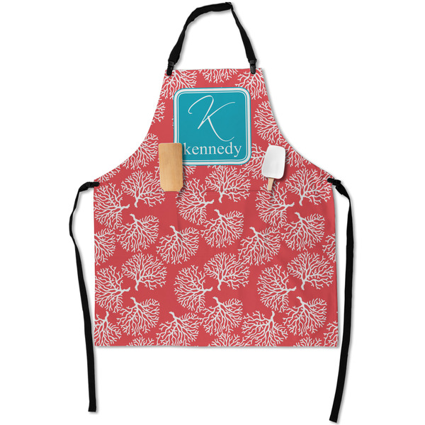 Custom Coral & Teal Apron With Pockets w/ Name and Initial