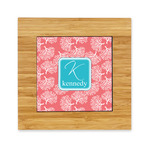 Coral & Teal Bamboo Trivet with Ceramic Tile Insert (Personalized)