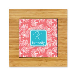 Coral & Teal Bamboo Trivet with Ceramic Tile Insert (Personalized)