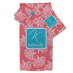 Coral & Teal Bath Towel Set - 3 Pcs (Personalized)