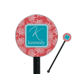 Coral & Teal 5.5" Round Plastic Stir Sticks - Black - Single Sided (Personalized)