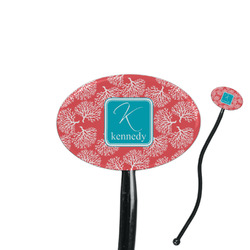 Coral & Teal 7" Oval Plastic Stir Sticks - Black - Single Sided (Personalized)