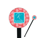 Coral & Teal 7" Round Plastic Stir Sticks - Black - Double Sided (Personalized)