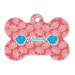 Coral & Teal Bone Shaped Dog ID Tag - Large (Personalized)