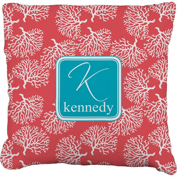 Custom Coral & Teal Faux-Linen Throw Pillow 20" (Personalized)