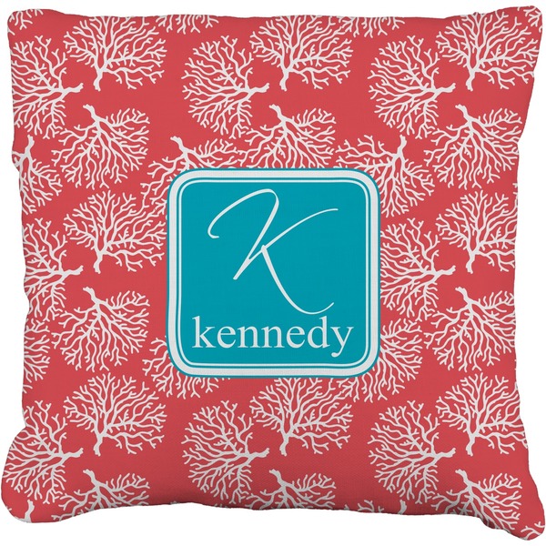 Custom Coral & Teal Faux-Linen Throw Pillow 26" (Personalized)