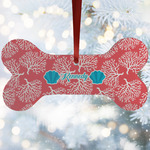 Coral & Teal Ceramic Dog Ornament w/ Name and Initial