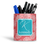 Coral & Teal Ceramic Pen Holder