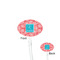 Coral & Teal Clear Plastic 7" Stir Stick - Oval - Front & Back