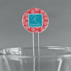 Coral & Teal 7" Round Plastic Stir Sticks - Clear (Personalized)