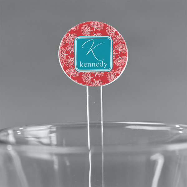 Custom Coral & Teal 7" Round Plastic Stir Sticks - Clear (Personalized)