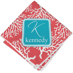 Coral & Teal Cloth Cocktail Napkin - Single w/ Name and Initial