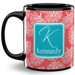 Coral & Teal 11 Oz Coffee Mug - Black (Personalized)