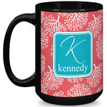 Coral & Teal 15 Oz Coffee Mug - Black (Personalized)