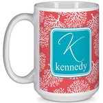 Coral & Teal 15 Oz Coffee Mug - White (Personalized)