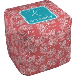 Coral & Teal Cube Pouf Ottoman - 18" (Personalized)