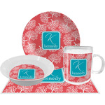 Coral & Teal Dinner Set - Single 4 Pc Setting w/ Name and Initial