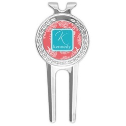 Coral & Teal Golf Divot Tool & Ball Marker (Personalized)