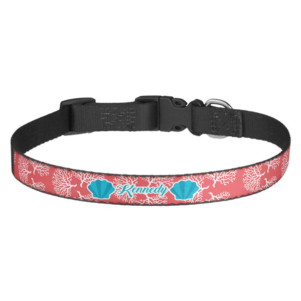 Custom Coral & Teal Dog Collar - Medium (Personalized)